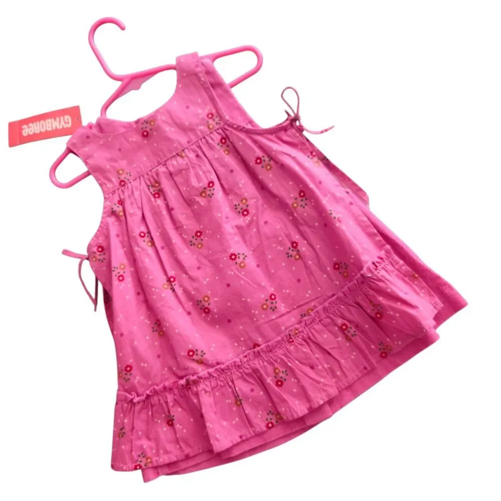 Vintage Gymboree Pinafore Dress With Side Closures 12-18 Months Pink Floral NWT